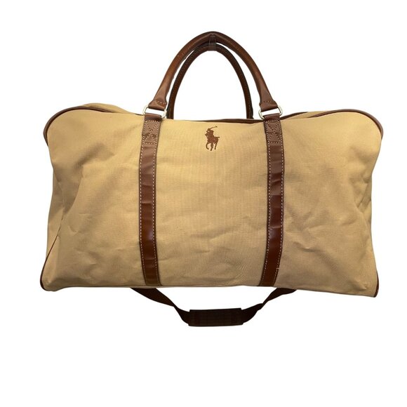 Ralph Lauren Mens Beige & Brown Canvas With Shoulder Strap Travel Duffle Bag - Picture 1 of 11